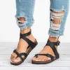 Hot Sale-Women's Sandals Shoes 2019 Summer Toe Thick Flat Solid PU Casual Girl Beach Female Flops Ladies Footwear Women Black Brown 35-43