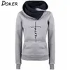 2019 Spring New Faith broderad turn-down krage hoodies kvinnliga tröjor långärmad pullover kvinnlig varma huvtröjor toppar