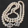 Hand knotted natural 8-9mm white freshwater pearl necklace sweater chain long 80cm fashion jewelry273p