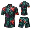 Moda męska zestaw Tropical vintage drukowane koszulę z krótkim rękawem garnitur letni plaż