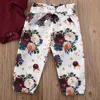 Abiti per ragazze per bambini neonati floreali abiti da bambina abiti da manica lunga+ pantaloni floreali+ fascia di cotone 3pcs outfit