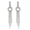 Fashion with Bright Full Rhinestone Tassel Flower-Shaped Drop Dangle Earrings for Women Gift