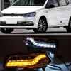 2Pcs Daytime Running Light for VW Volkswagen Polo 2014 2015 2016 2017 flow Yellow Turn signal LED DRL Fog lamp236o