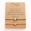 Pulseira de desejo com cartão de presente feminino coração pulseiras de amizade para mulheres cartões de amizade jóias presente