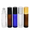 5 kleuren draagbaar 10 ml mini-rol op glazen flessen geur parfum dikke glazen flessen etherische olie fles glas metalen roller bal 120pcs