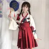 Japanese Style Kimono Drress for Women Taisho Girl Haori Fashion Floral Print Top and Skirts Outfits Asian Clothes Camellia love
