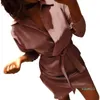 ファッションエルズヴィオス2019女性夏のシャツのドレスカジュアルな堅い長袖ターンダウンカラーハイストリートドレス羽毛エレガントなオフィスドレス