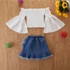 1-6 crianças de tenra idade Roupas De Menina de tenra idade Manga Longa Manga Comprida Tops Denim Tassel Saias fatos para crianças de Verão