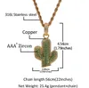 Hip Hop Solid Cactus Micro Paved Zircon Anhänger Halskette mit Edelstahl Seilkette Kubanische Kette Necklaces2853