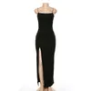 2023 SLITESS SLIT SEXY Maxi Long Dress Autumn Winter Women Party Eleganckie stroje Bodycon Black Pure Clothing