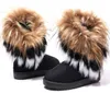 Bottes 2019 femmes Bottes automne et hiver bottes de neige Plumes fourrure de renard à fond plat chaussures courtes rembourrées en coton bottes d'hiver cadeau de Noël