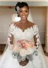 Arabic Vintage White Lace Appliques Wedding Dresses Sheer Jewel Neck See Though Long Sleeves Bridal Dresses High Quality Wedding Gowns