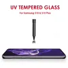3D Kavisli Tam Tutkal Yapıştırıcı UV Sıvı Temperli Cam Samsung S10 S10e Artı Parmak Izi Kilidini S9 S8 Not 9 Ekran Koruyucu ile Işık