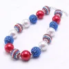 BlueWhiteRed Collana con perline di gomma da masticare per bambini Collana robusta in stile 4 luglio Miglior regalo di gioielli di moda per bambine