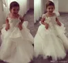 Kwiat Dziewczyny Sukienki Cekiny Ręcznie Made Flower Sash Herbata Długość Tulle Jewel Kids Formalna Sukienka Junior Druhna Dress