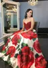 2019 A Line Floral Prom Dresses Sweetheart Red Pearl Beaded Natural Waist Vestidos Largos De Fiesta Elegante Formal Long