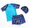 Kids Boy Swimsuits Toddler Boys Dinosaur Tops Swimming Trunks Hat 3 PCS Sets Sunscreen Children Swimwears Kids Swim Clothes DHW3255