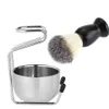 dos homens Barba Barbear Caneca Bacia escova Stand Holder StainlessSteel Bigode Pêlos faciais limpeza de sabão tigela Cup Para Barber Salon Home