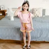 Pigiama per bambina Tute Pigiama per bambini in seta Set manica corta Top per ragazza Pantaloncini 2 pezzi Set per bambina Abbigliamento da notte per bambini Estate Abbigliamento per la casa DW5402