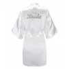 New 3pc set of glitter silver bride robe satin short robe women slippers bridal sash wedding Party2261714