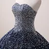 Azul marinho deslumbrante vestido de baile vestido de baile de tule com grânulos Lantejoulas Lace-up Voltar Vestido real Pictures