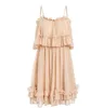 Sexy ruffle off shoulder women mini dress Spaghetti strap summer dresses Holiday beach female pink short sundress