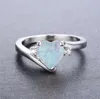 Elegant hjärta opal finger ring mammas gåva blå naturlig sten mode kvinnor smycken silver legering damer förlovnings ringar ar18