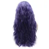 Synthetic longo encaracolado parte dianteira do laço do cabelo escuro Cosplay Partido raiz roxo peruca calor fibra resistente