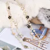 New fashion luxury designer classic style elegant flowers white pearls long chain sweater statement necklace for woman5511130