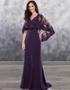 Dark Purple Mother of the Bride Dresses Chiffon med Bolero Applique Shining paljetter Lace Chiffon Wedding Guest Dress