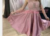 Splendidi abiti da ritorno a casa arabi con scollo a V rosa Juniors con perline Paillettes 2020 Plus Size Corto Bling Party Club Wear Abito da ballo Cocktail