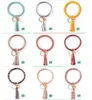 Wholesale 35colors PU Leather O Bracelet KeyChains Circle Cute Same Color Tassel Wristlet Keychain For Women Girls