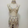 Kadın Punk Demeti Holografik Lazer Deri El Yapımı Vücut Esaret Seksi file etek Göğüs kemeri moda gerdanlık gümüş Zincir Bra1