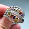 Nya ankomst Mystery Stones Rainbow Ring Female Big CZ Stone Ring Fashion 925 Silver Bröllopsförlovningsringar för kvinnor