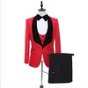 Erkekler Kırmızı Dantel Düğün Smokin Damat Ile Pantolon Siyah Kız Çift Günlük Terzi Yapımı Adam Suits (Ceket + Pantolon + Yay + Yelek) B500