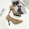 Vintage Square Toe Stretch Pumps Damen Goldkette High Heels Schuhe Air Mesh Designer Damen Kostenloser Versand