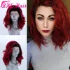 Short Bob Glueless 13*3 synthetic Lace Front Wigs Ombre red Color for women 150 Density Brazilian wavy Wigs Pre Plucked