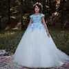 Jewel pavimento lunghezza maniche Applique di Tulle farfalla Carino Flower Girl Dresses capretti belli Abiti formali