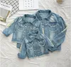 Girls Denim Jacket Coats Children Clothing Autumn Baby Girl Clothes Sequins Holes Hot Fix Rhinestones Outerwear Tops Jean Jackets for Kids