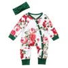 Pasgeboren baby meisjes kleding set 2 stks bloemen print romper + hoofdband kinderen winter kleding peuter meisje kleding roupas menin