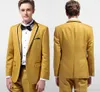 Custom Made Tuxedos Gold Best Man Suit Peak Lapel Wedding Groomsman/Men's Suits Bridegroom Suit (Jacket+Pants+ Bow Tie )