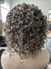 Perruque de cheveux humains gris sel et poivre, courte, bouclée, sans perte, enchevêtrement, gris argenté, bicolore, mixte, faite à la machine