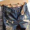 Verão Novo vintage rasgado azul homens jeans short streetwear Bermuda Hip Hop Hop Casual Holes Reto Denim Shorts Tamanho 28-40