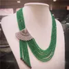 Hot Sell Natural 2x4mm Green Stone Fan Form Micro Inlay Zircon Clasp Tassel Halsband Lång 45-65cm Sweater Chain Fashion Smycken