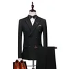 Light Grey Groom Tuxedos Double-Breasted Men Wedding Tuxedos Peak Lapel Jacket Blazer Men Dinner/Darty Suit(Jacket+Pants+Vest)