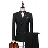 Ljusgrå brudgum Tuxedos Double-breasted Män Bröllop Tuxedos Peak Lapel Jacket Blazer Men Dinner / Darty Suit (Jacket + Pants + Vest)