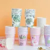 cute disposable paper cups cartoons flamingo unicorn leaf patterns disposable cups kids boys girls baby birthday party drinking cups