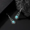 Turquoise Crystals Designer Earrings Necklace Bohemian Silver Drop Earring For Women Bridal Jewelry Boho Wedding Birthday Gift