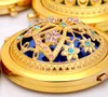 120PCS Retro Vintage Gold Metal Pocket Mirror Compact Cosmetic Retro Mirrors Crystal Studded Portable Makeup Beauty Tools