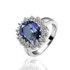 Solitaire romântico imitação imitação ródio com círculo de mosaico azul zircão anel plano anel de luxo de jóias elegantes propõem presentes POTA 242J